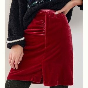 Anthropologie Red Velvet Skirt